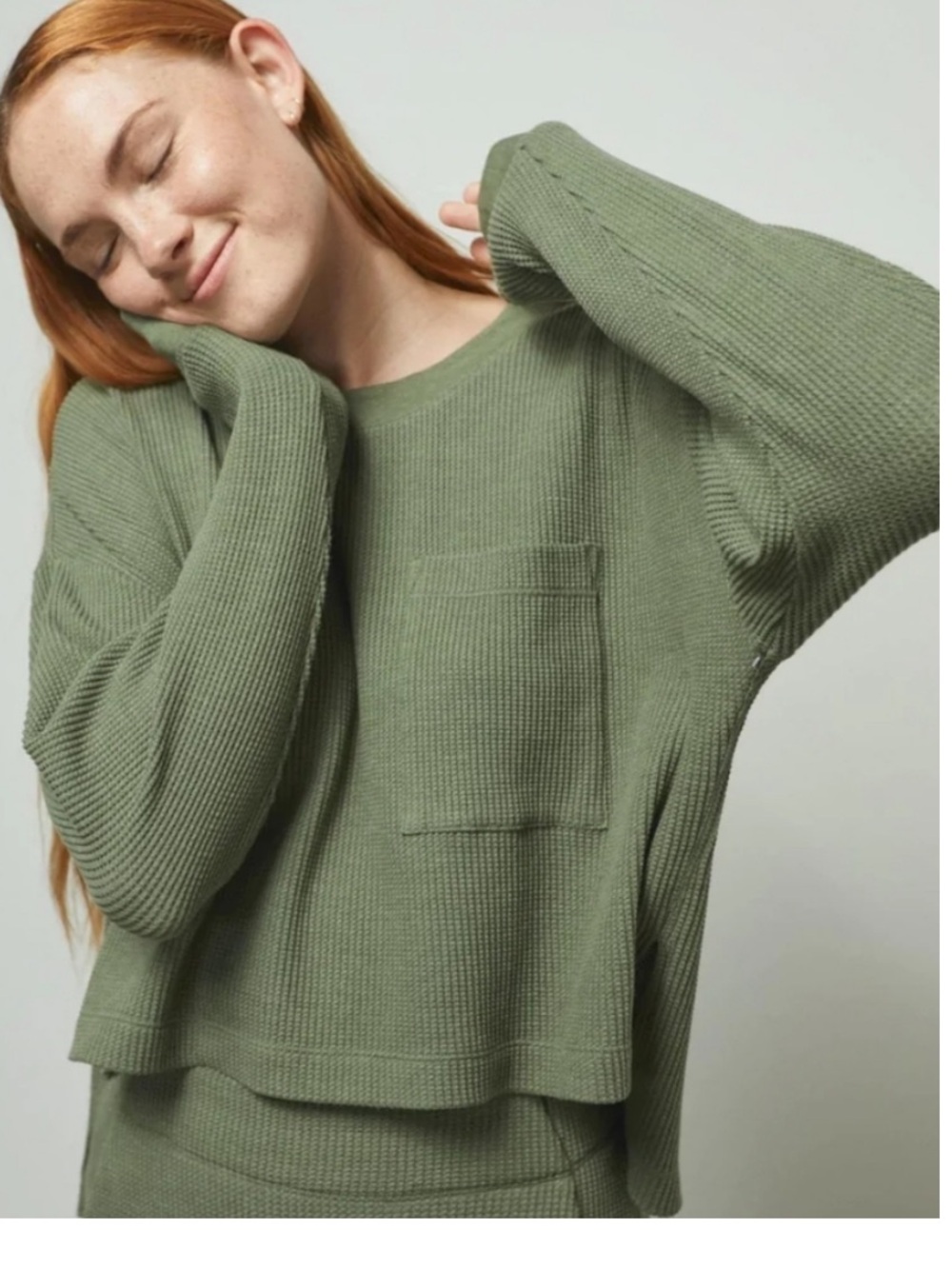 LUNYA restore thermal pocket long sleeve cropped crew top size Small